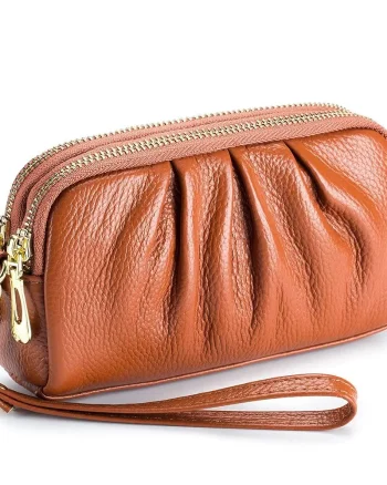 Portofel tip geanta, Rain PT1333, piele naturala, Cognac