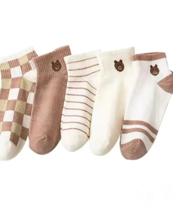 Set 5 perechi de sosete pentru dama, SS088, Crem/Maro, marime universala (35-39)