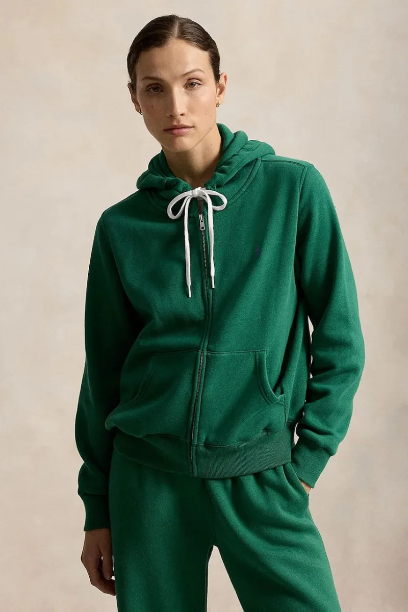 Polo Ralph Lauren hanorac cu fermoar și glugă pentru femei cu bumbac