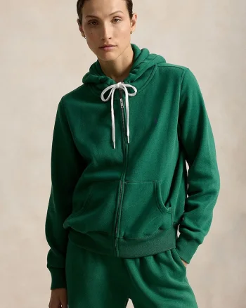 Polo Ralph Lauren hanorac cu fermoar și glugă pentru femei cu bumbac