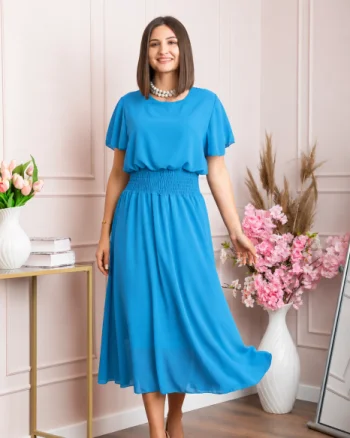 Rochie eleganta albastra Francesca cu talie incretita