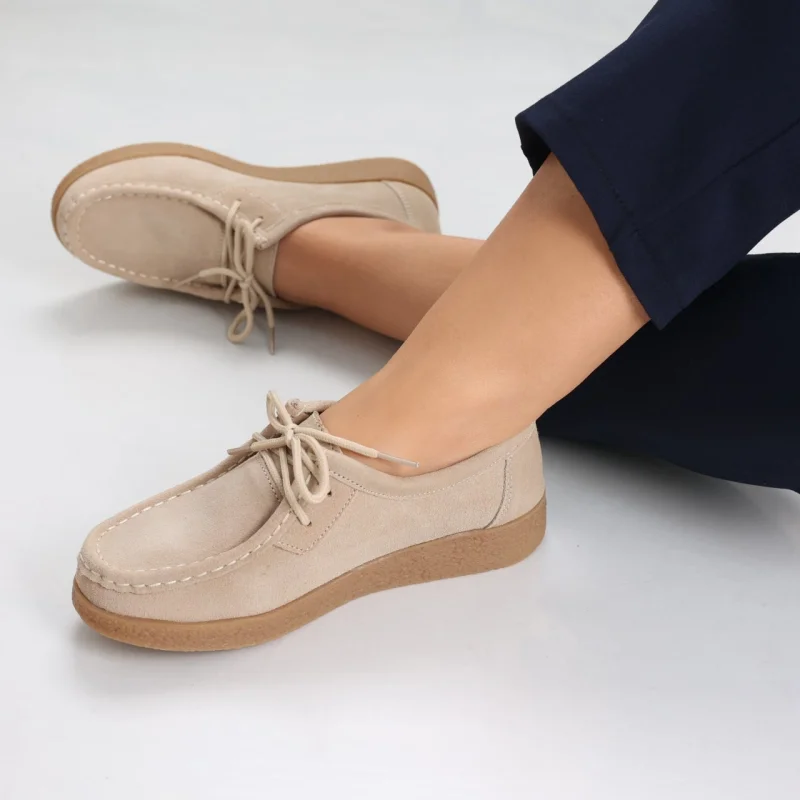 Pantofi dama casual Bej din Piele Naturala Intoarsa Alenasa