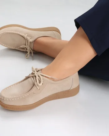 Pantofi dama casual Bej din Piele Naturala Intoarsa Alenasa