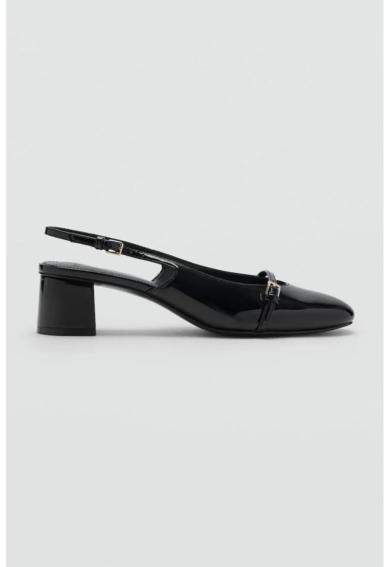 Pantofi slingback de piele ecologica lacuita, Negru