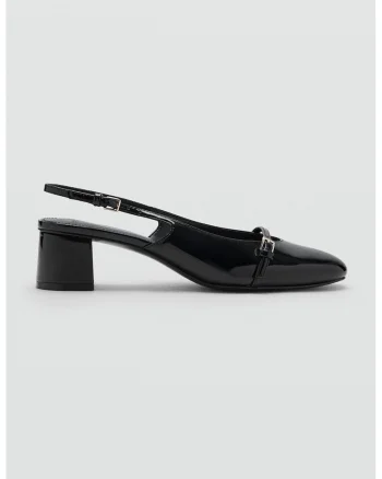 Pantofi slingback de piele ecologica lacuita, Negru