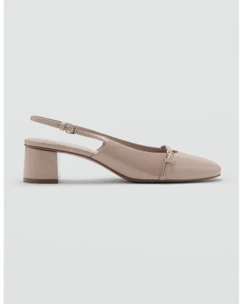 Pantofi slingback de piele ecologica lacuita, Bej deschis