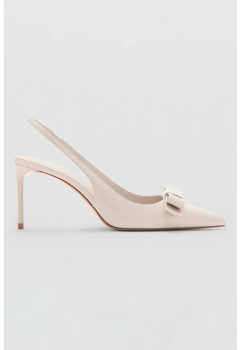 Pantofi slingback de piele lacuita ecologica cu funda, Bej deschis