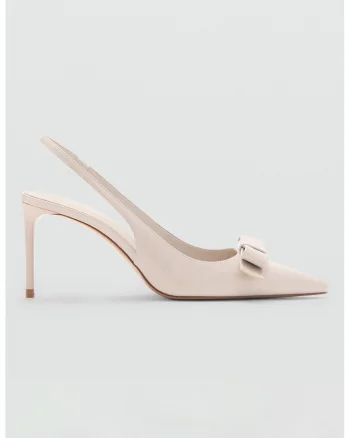 Pantofi slingback de piele lacuita ecologica cu funda, Bej deschis