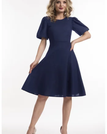 Rochie evazata de in cu maneci scurte, Albastru ultramarin