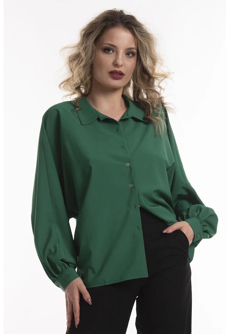 Camasa supradimensionata cu maneci liliac, Verde inchis