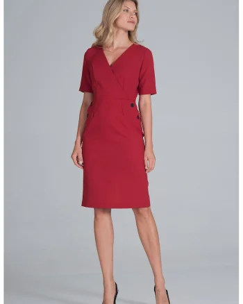 Rochie creion  maneca scurta, poliester, Rosu