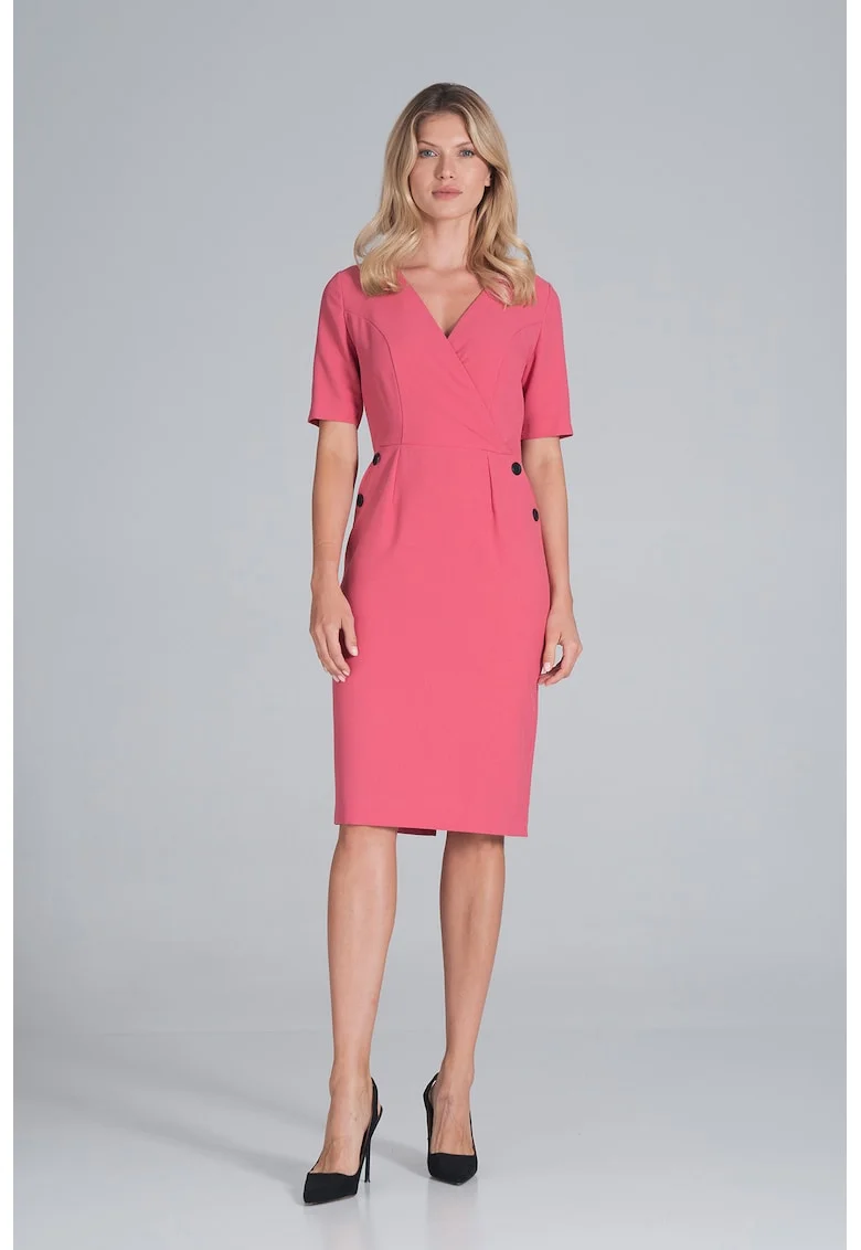 Rochie creion  maneca scurta, poliester, Roz