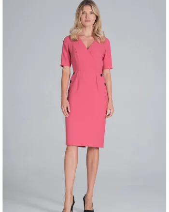 Rochie creion  maneca scurta, poliester, Roz