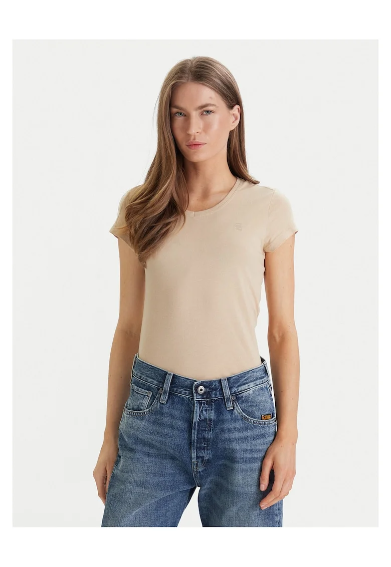 Tricou dama,  slim fit, ecru, bumbac organic,