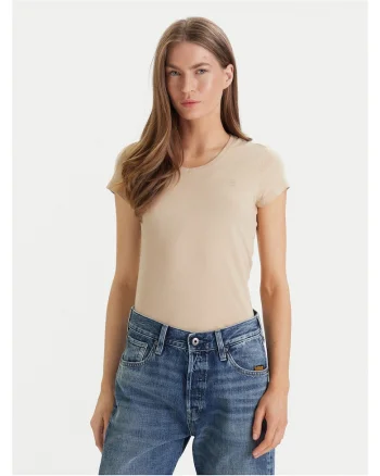 Tricou dama,  slim fit, ecru, bumbac organic,