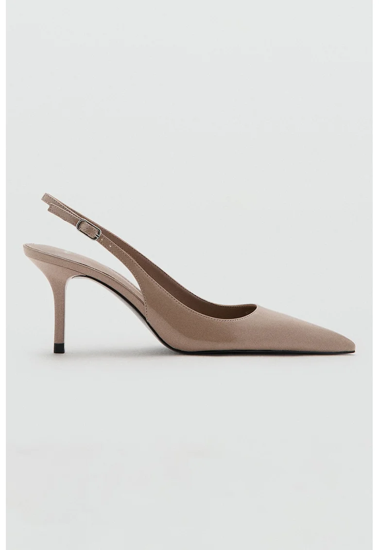 Pantofi slingback de piele ecologica cu aspect lacuit, Maro taupe deschis