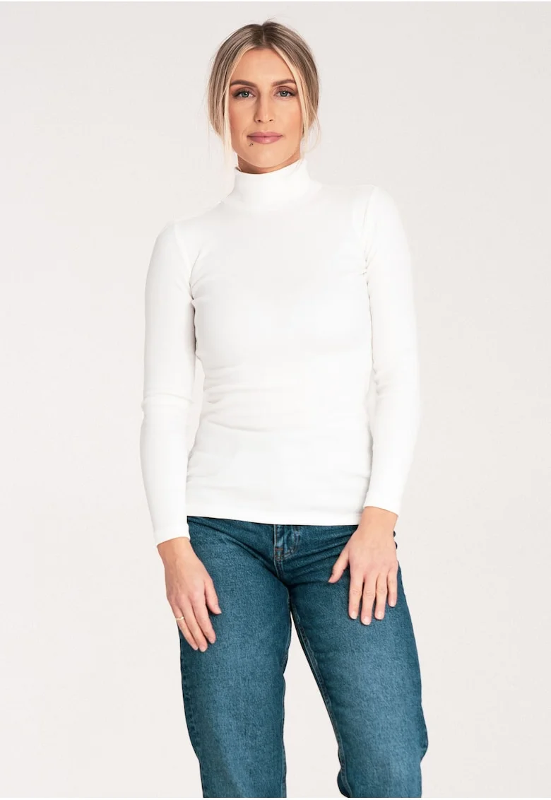 Bluza dama pe gat,  Bumbac/Elastan, Alb