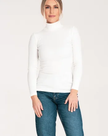 Bluza dama pe gat,  Bumbac/Elastan, Alb