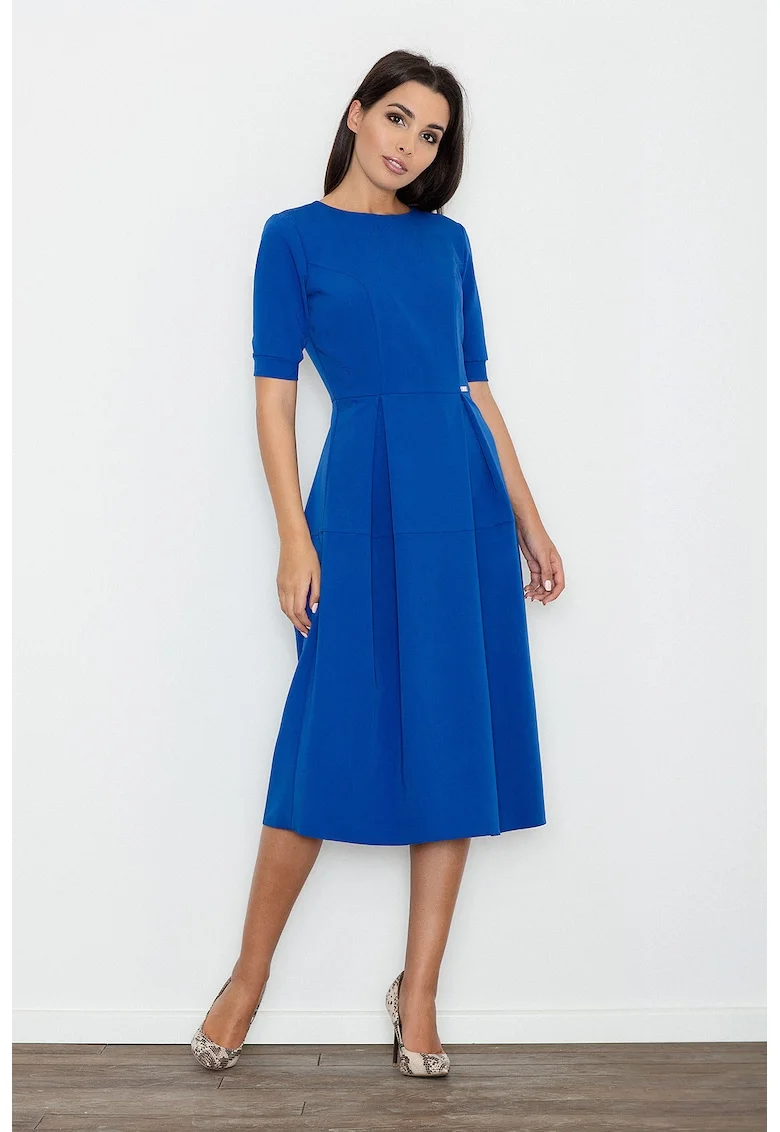 Rochie midi  eleganta, cu maneci scurte, poliester, Bleumarin