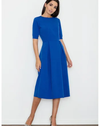 Rochie midi  eleganta, cu maneci scurte, poliester, Bleumarin