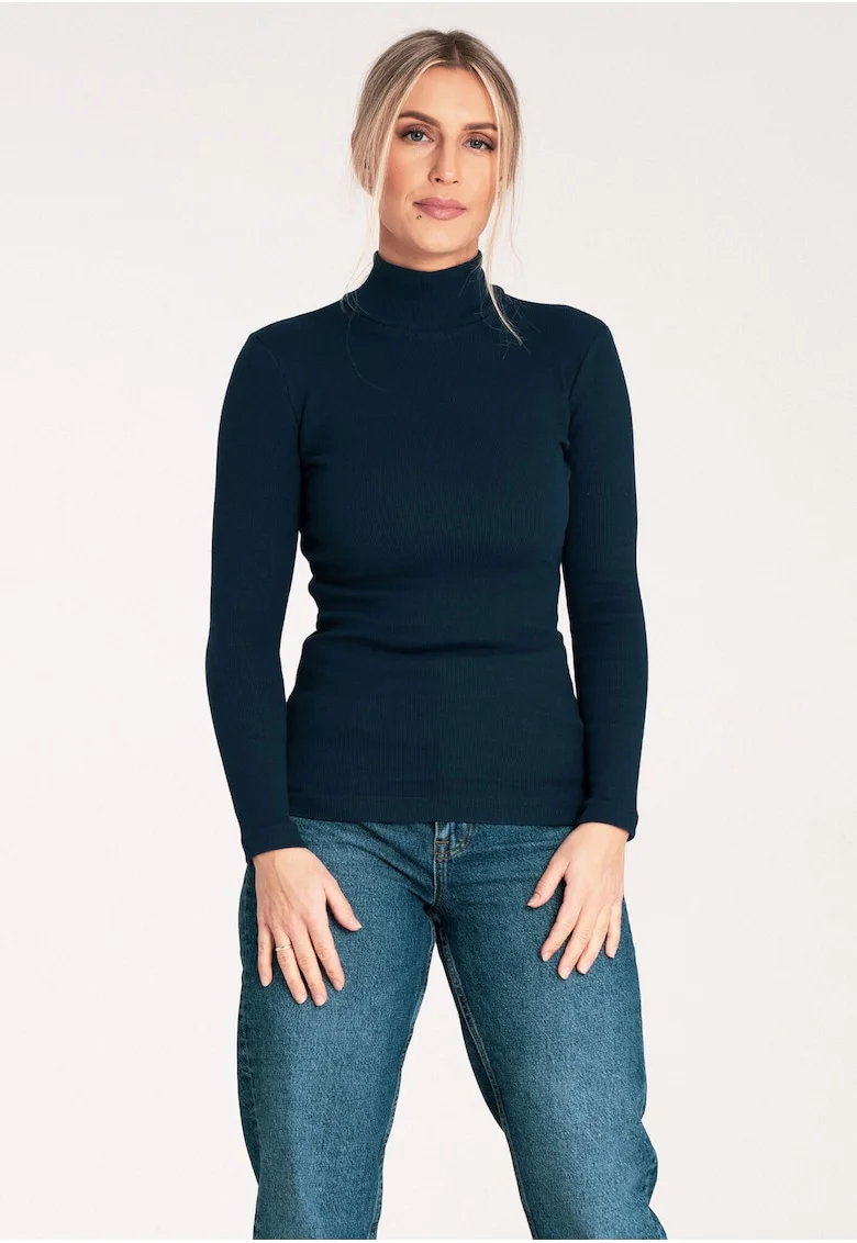 Bluza dama pe gat,  Bumbac/Elastan, Bleumarin