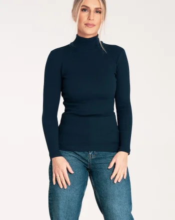 Bluza dama pe gat,  Bumbac/Elastan, Bleumarin