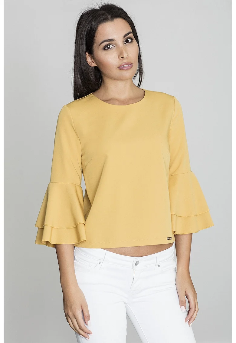 Bluza dama,  Cu volane, Poliester/Viscoza, Galben