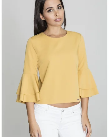 Bluza dama,  Cu volane, Poliester/Viscoza, Galben