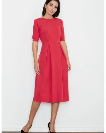 Rochie midi  eleganta, cu maneci scurte, poliester, Rosu