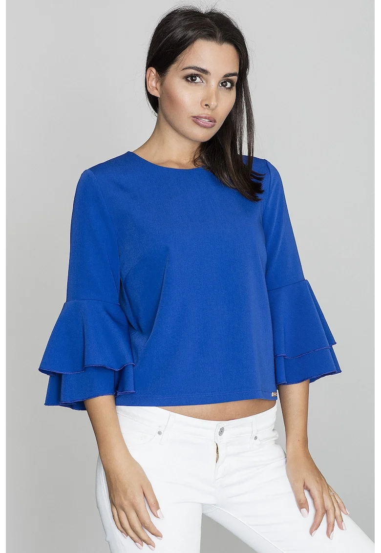 Bluza dama,  Cu volane, Poliester/Viscoza, Albastru