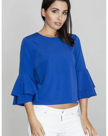 Bluza dama,  Cu volane, Poliester/Viscoza, Albastru