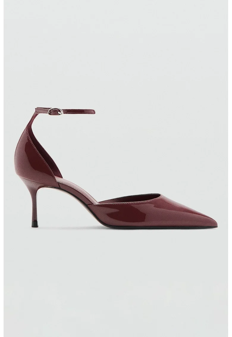 Pantofi de piele ecologica cu toc kitten, Maro inchis