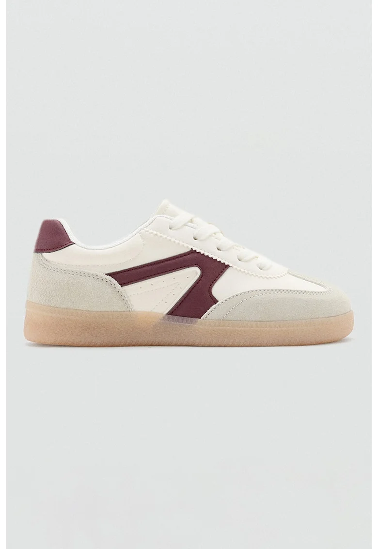 Pantofi sport low-cut de piele ecologica cu insertii de piele intoarsa, Visiniu/Bej deschis