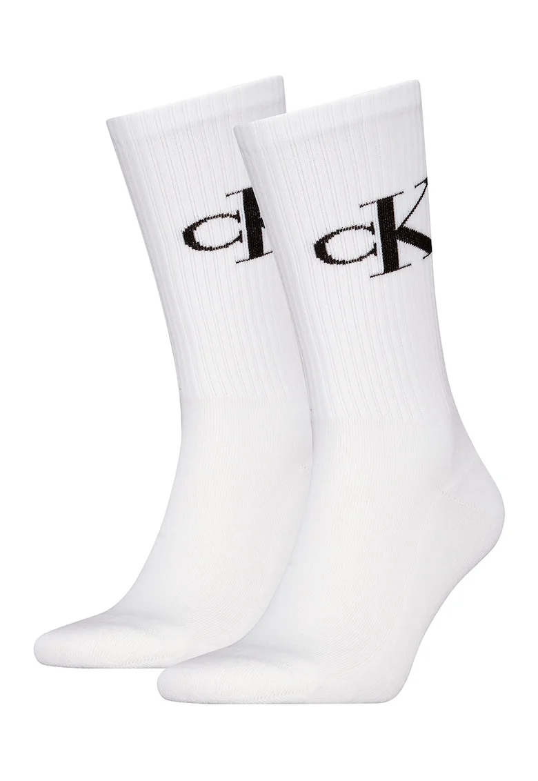 Set de sosete lungi cu logo - 2 perechi, Alb/Negru