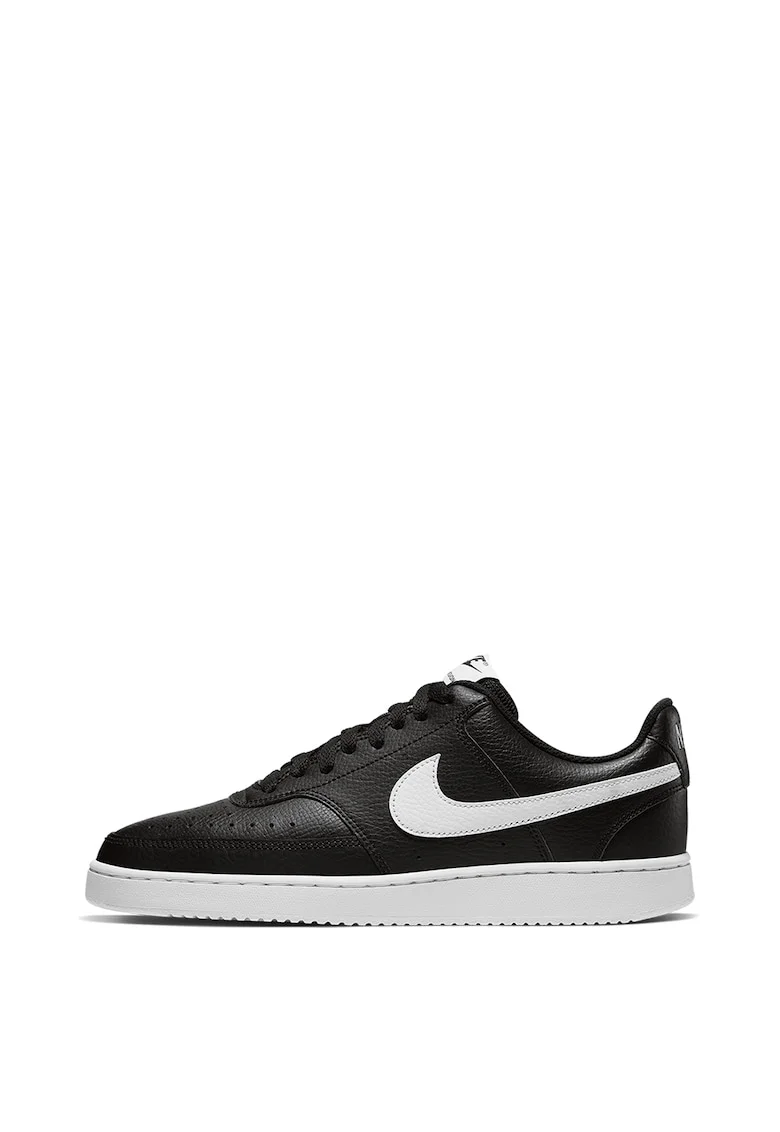 Pantofi sport Court Vision Low cu garnituri din piele, Negru stins