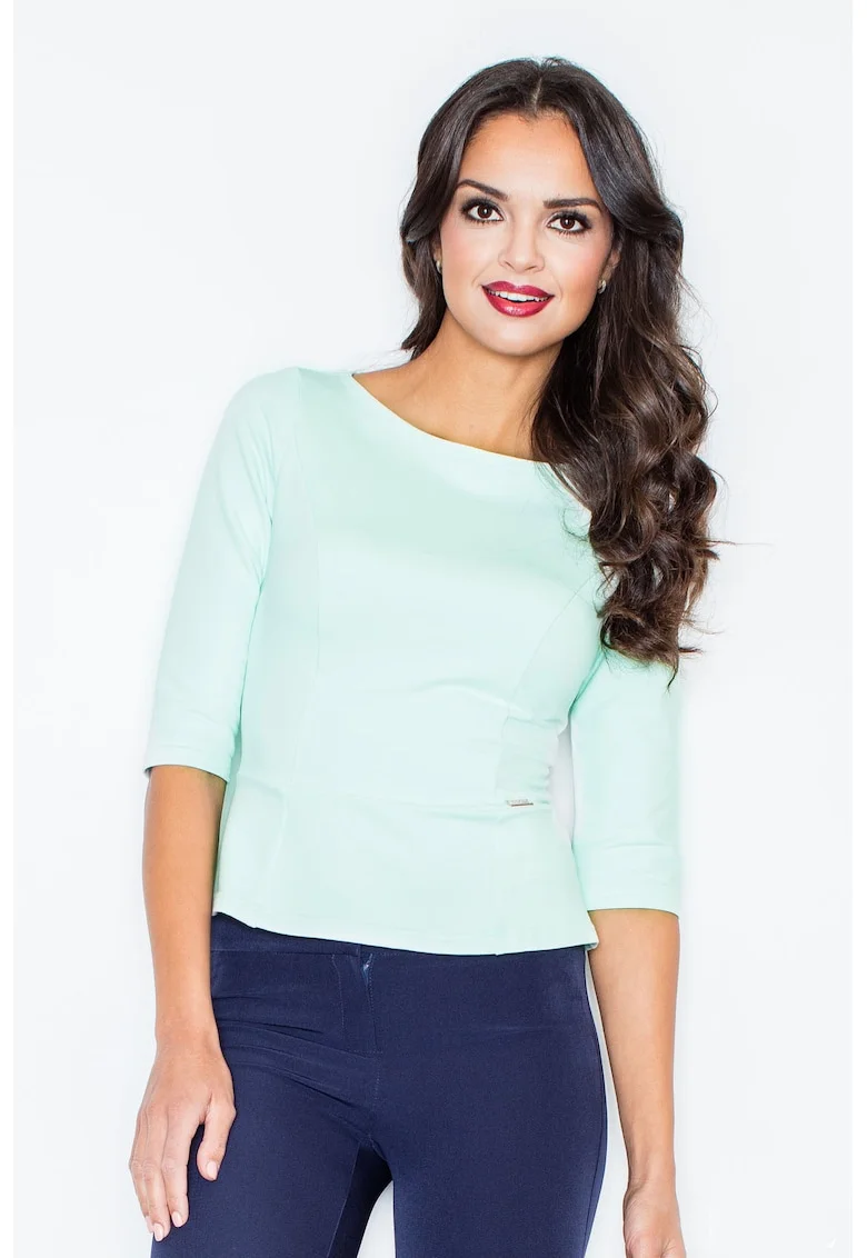 Bluza dama,  Maneca lunga, Bumbac, Turcoaz