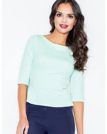 Bluza dama,  Maneca lunga, Bumbac, Turcoaz