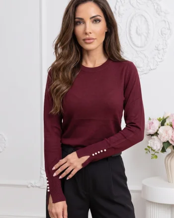 Bluza din tricot fin cu perle la...