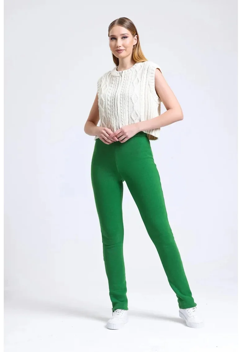Pantaloni de trening,  talie inalta, crapaturi cu fermoar, textil