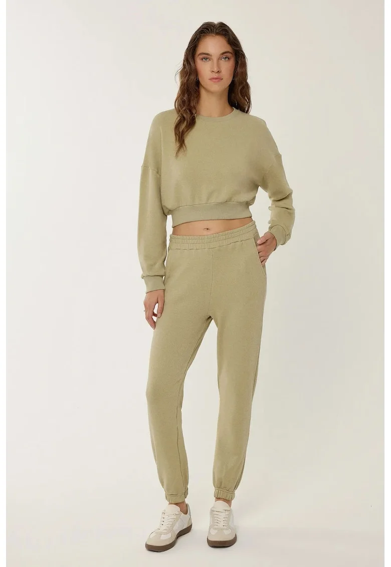 Pantaloni sport dama,  basic, verde, bumbac