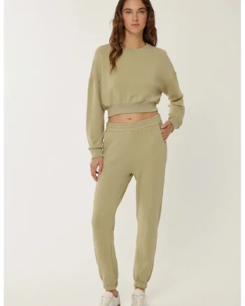 Pantaloni sport dama,  basic, verde, bumbac
