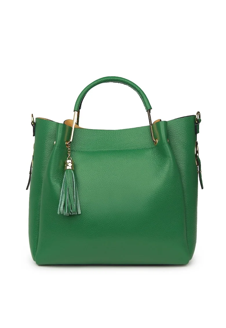 Geanta dama din piele naturala Fabiana verde, 32x32cm