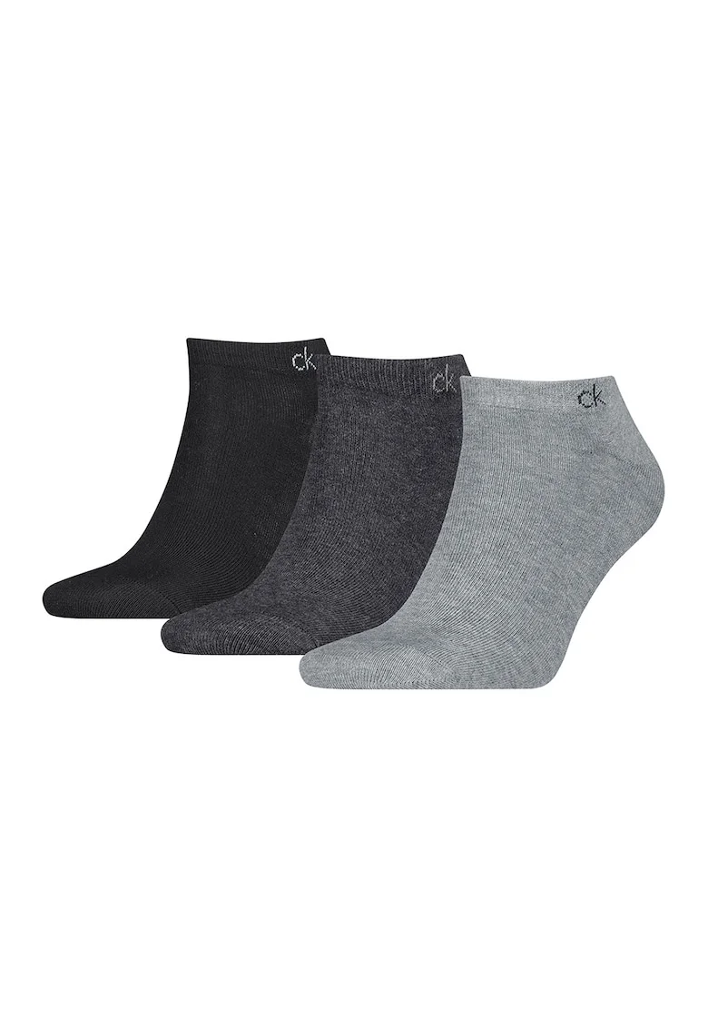Set de sosete pana la glezna cu model uni - 3 perechi, Negru/Gri inchis melange/Gri deschis melange