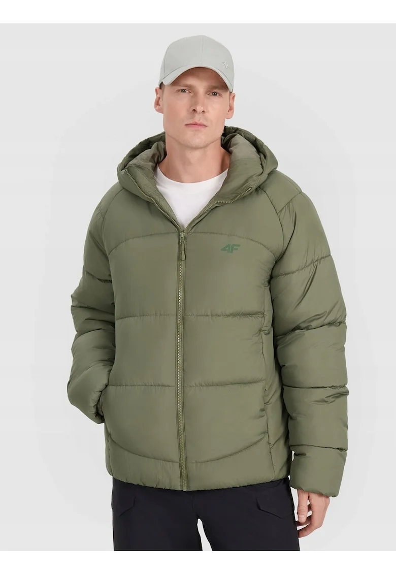 Geaca de puf barbati  kaki, umplutura sintetica, croiala regulara, 2 buzunare cu fermoar