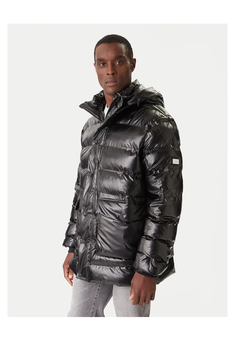 Geaca de iarna barbati,  neagra, fermoar, 55% poliuretan, 45% poliester,
