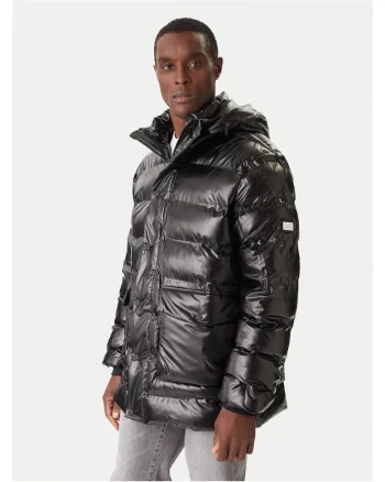 Geaca de iarna barbati,  neagra, fermoar, 55% poliuretan, 45% poliester,