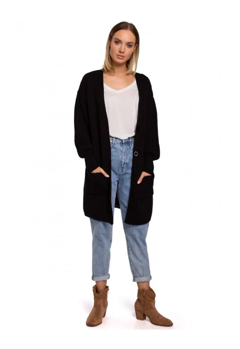 Cardigan cu buzunare. . Acril/Poliamida. Negru. L/XL