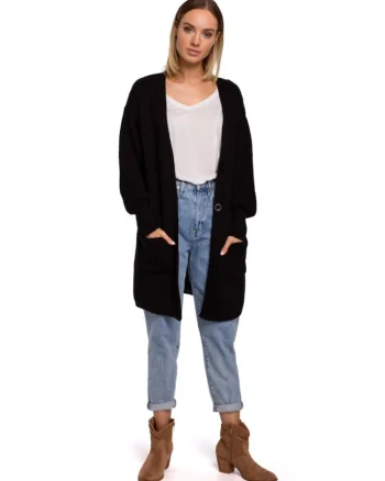 Cardigan cu buzunare. . Acril/Poliamida. Negru. L/XL
