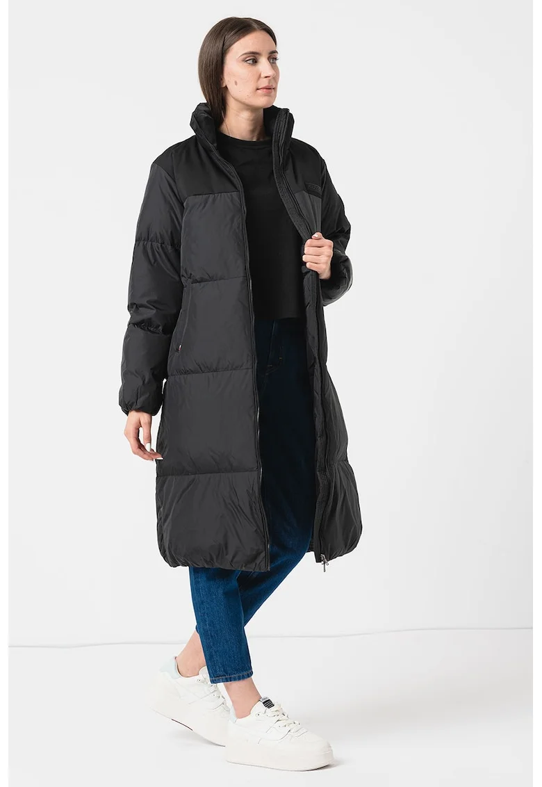 Geaca lunga relaxed fit matlasata, Negru