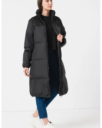 Geaca lunga relaxed fit matlasata, Negru